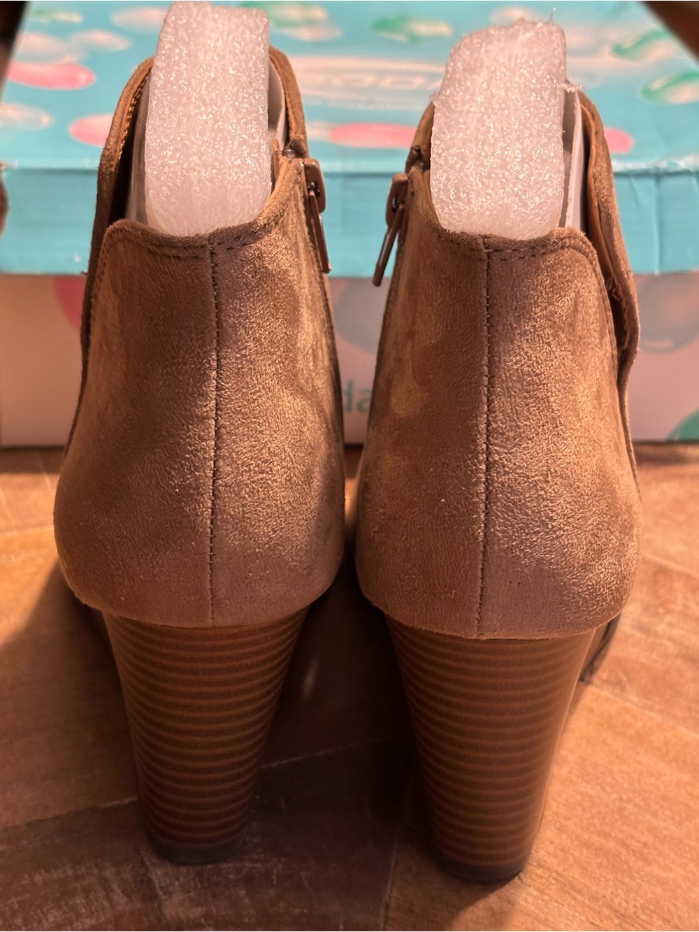 NEW IN BOX by Soda - Brown/Taupe Wedge Ankle Booties with Side Zipper - Picture 15 of 16